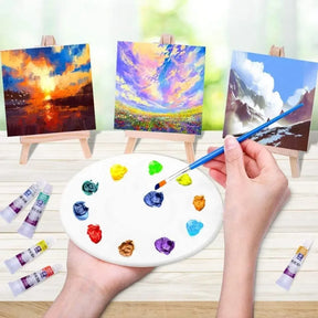 Conjunto com 3 Mini Tela e Cavalete Canvas